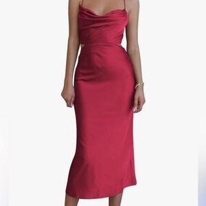 Rose pink backless satin dress